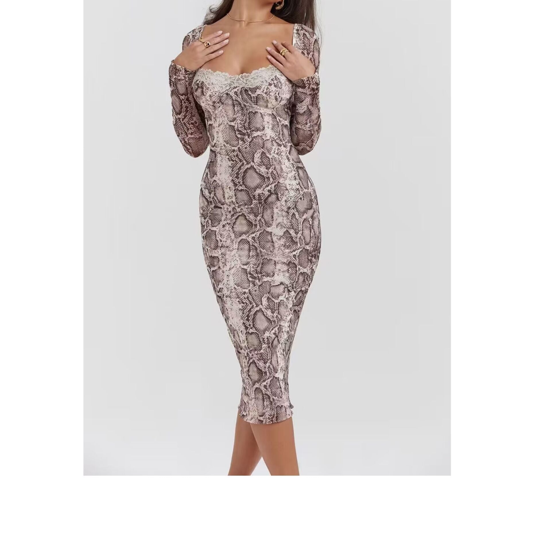 Digital Printed Sexy Slim Fit Lace Dress
