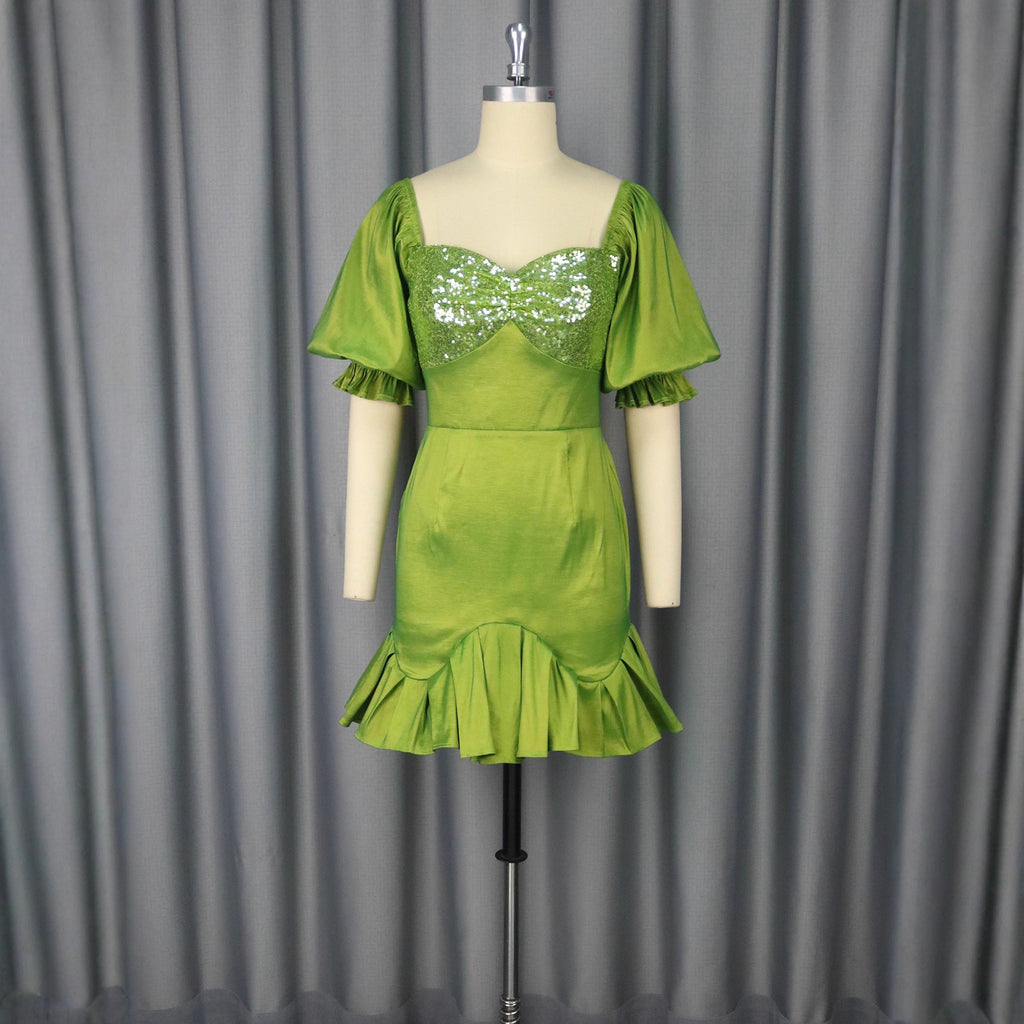 Sequin Stitching Ruffled Banquet Sheath Evening Dress