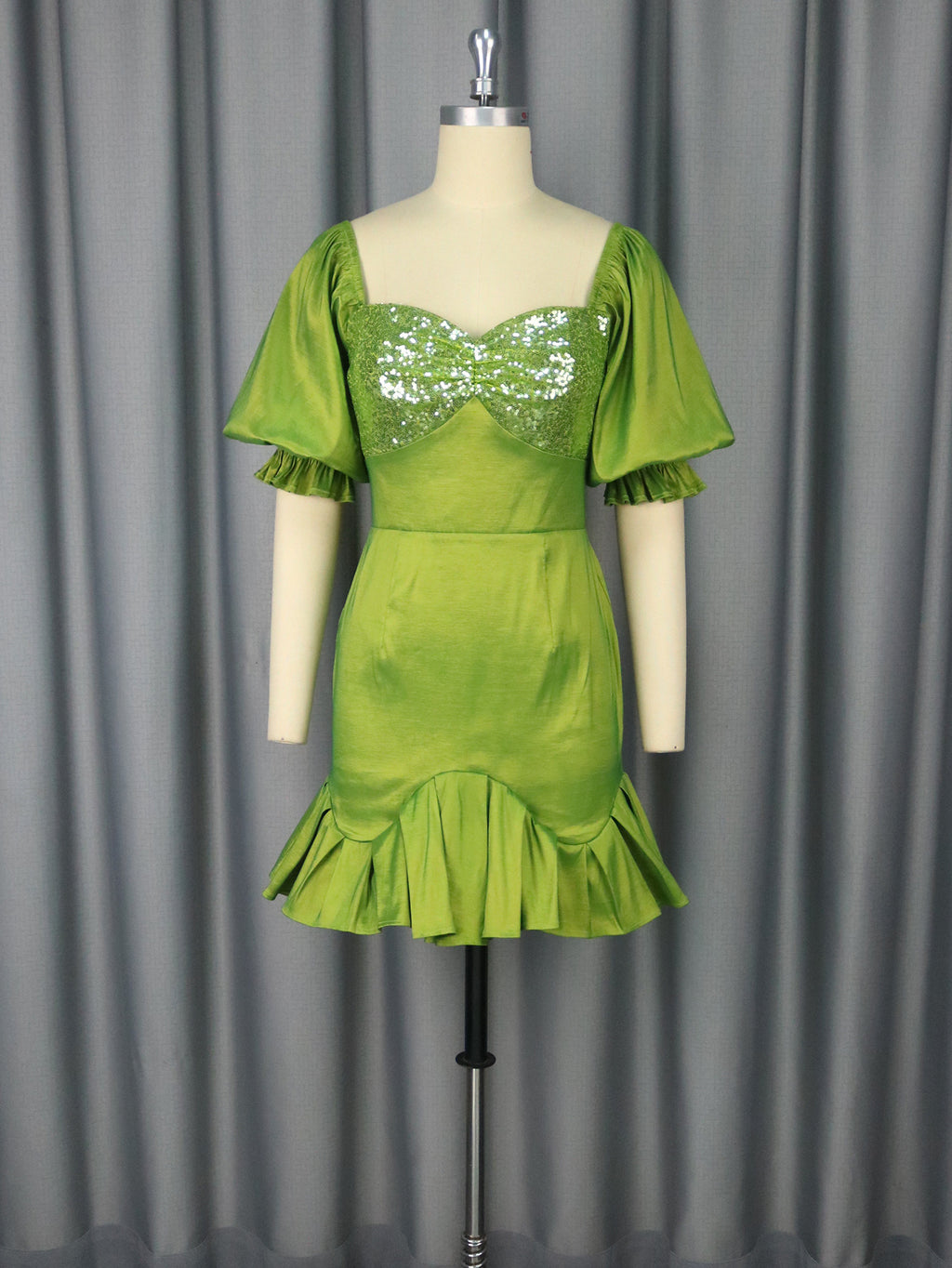 Sequin Stitching Ruffled Banquet Sheath Evening Dress